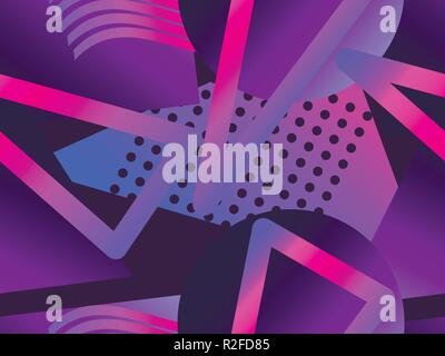 Memphis seamless pattern. Asymmetrical geometric objects gradient in the style 1980s. Vector illustration Stock Vector