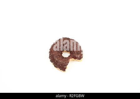 Bitten chocolate glazed donut top view isolated white background Stock ...