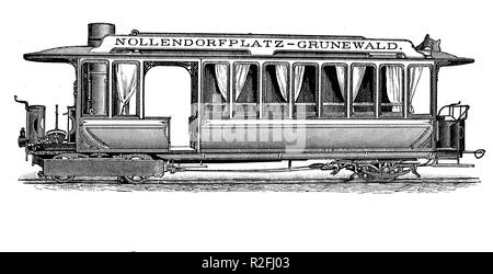 Digital improved reproduction, a Rowanwagen is a steam engine designed according to the rowan system. The design goes back to the Englishman William Robert Rowan, who developed it as director of the Danish wagon factory Scandia A / S in Randers, from an original print from the 19th century Stock Photo