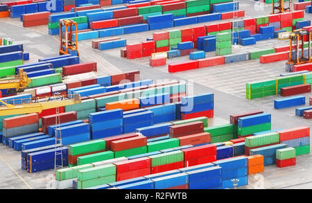 Cargo freight containers in sea port. Stock Photo