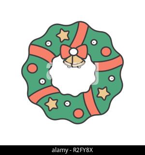 cute cartoon christmas wreath vector illustration isolated on white background Stock Vector