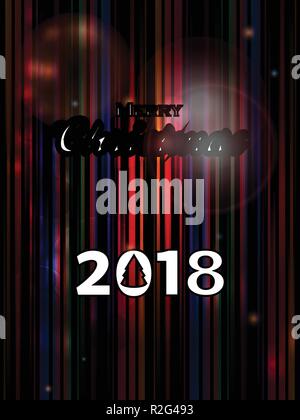 Abstract Striped Glowing Background with Merry Christmas 2018 Decorative Text Stock Vector
