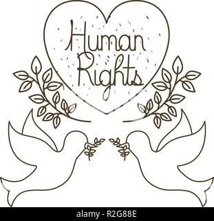 pigeons with hearts and human rights isolated icon Stock Vector