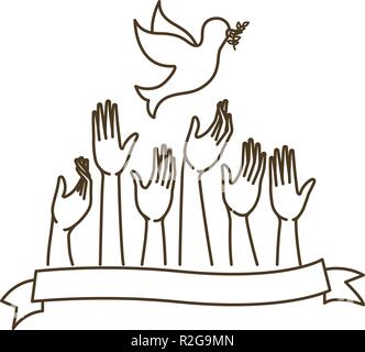 hands receiving pigeon isolated icon Stock Vector
