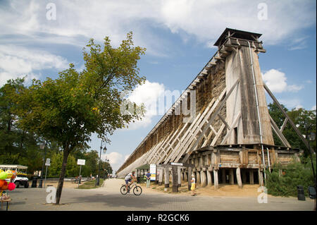 Europe’s largest wooden complex of three graduation towers with a total length of 1700 m, built in XIX century to evaporate water from the brine, in C Stock Photo
