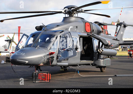 AgustaWestland AW149 is a medium-lift military helicopter developed by AgustaWestland, now Leonardo, from the AW139. At Farnborough trade show Stock Photo