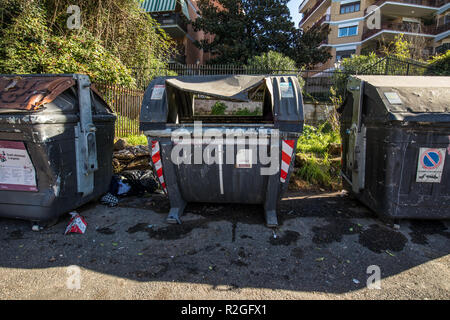 Damaged Trash Cans In Rome Italy Stock Photo