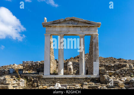 The ancient monuments and ruins on the sacred island of Delos, Greece. The birth place of god Apollo. Stock Photo