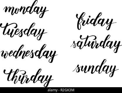 Handwritten Days Of Week. Sunday, Monday, Tuesday, Wednesday, Thursday,  Friday, Saturday. Modern Calligraphy. Isolated On White Background. Royalty  Free SVG, Cliparts, Vectors, and Stock Illustration. Image 76222813.