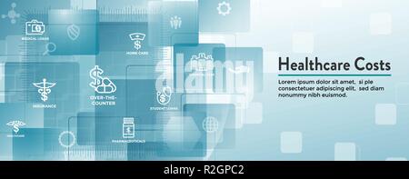 Healthcare costs Icon Set and Web Header Banner - expenses showing concept of expensive health care Stock Vector