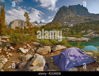 Mount Robinson over campsite at Fifth Lake, Big Pine Lakes, The Palisades region, John Muir Wilderness, Eastern Sierra Nevada, California, USA Stock Photo