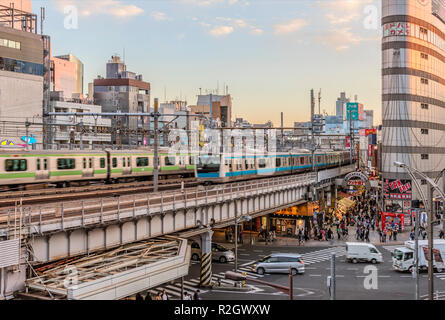 Cityscape at Ueno Business District at dawn, Tokyo, Japan Stock Photo