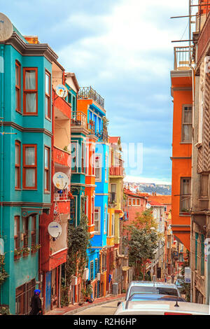 ISTANBUL, TURKEY - September 27, 2018. Colorful houses of the Balat district. Stock Photo