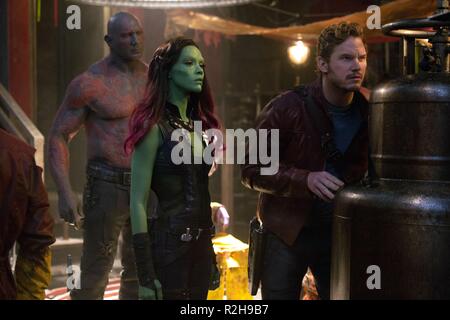 Guardians Of The Galaxy Year : 2014 USA / UK Director : James Gunn Dave Bautista, Zoe Saldana, Chris Pratt Stock Photo