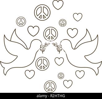 pigeons with hearts isolated icon Stock Vector