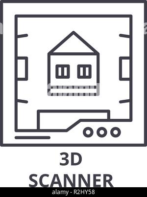 3d scanner line icon concept. 3d scanner vector linear illustration, sign, symbol Stock Vector