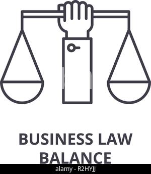 Business law balance line icon concept. Business law balance vector linear illustration, symbol, sign Stock Vector