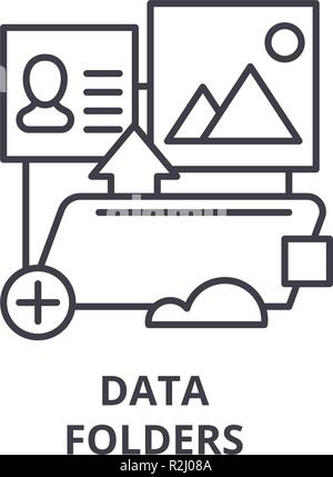 Data folders line icon concept. Data folders vector linear illustration, symbol, sign Stock Vector