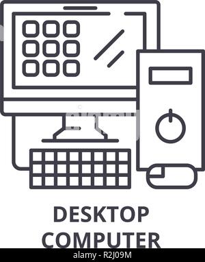 Desktop computer line icon concept. Desktop computer vector linear illustration, symbol, sign Stock Vector