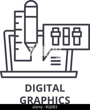 Digital graphics line icon concept. Digital graphics vector linear illustration, symbol, sign Stock Vector