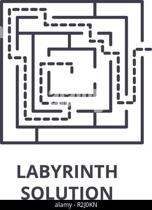 Labyrinth solution line icon concept. Labyrinth solution vector linear illustration, symbol, sign Stock Vector