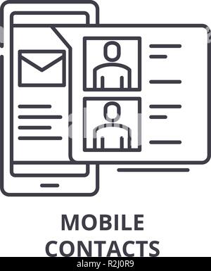 Mobile contacts line icon concept. Mobile contacts vector linear illustration, symbol, sign Stock Vector