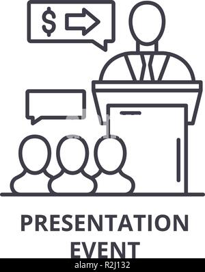Presentation event line icon concept. Presentation event vector linear illustration, symbol, sign Stock Vector
