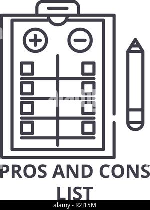 Pros and cons list line icon concept. Pros and cons list vector linear illustration, symbol, sign Stock Vector
