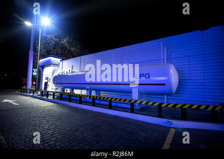 A LPG station in blue night colors with nobody in background Stock Photo