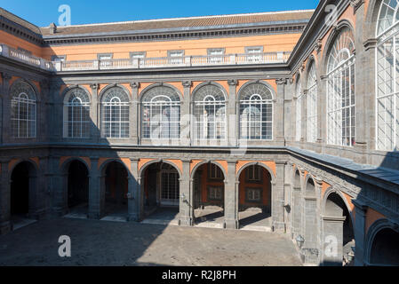 Courtyard of the Royal Palace in Naples. The attraction of the city in Itilia. Stock Photo