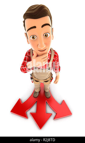3d handyman difficult choice, illustration with isolated white background Stock Photo
