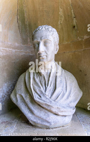 A bust of Alexander Pope in The Temple of British Worthies in Stowe House Gardens, Buckinghamshire UK Stock Photo
