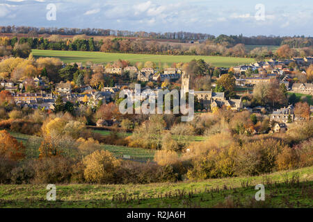 View over Cotswold village of Blockley in autumn taken from public footpath, Blockley, Cotswolds, Gloucestershire, England, United Kingdom, Europe Stock Photo
