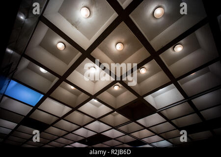 Geometrical light composition on underground celling in Kyiv, Ukraine Stock Photo