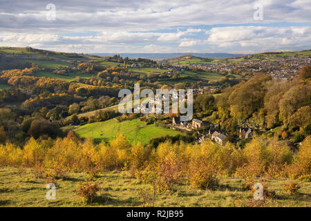 View over Cotswold landscape on autumn afternoon from Rodborough Common, Stroud, Cotswolds, Gloucestershire, England, United Kingdom, Europe