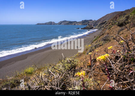 Black Sands Beach in Marin Headlands on a sunny day, north San Francisco bay area, California Stock Photo