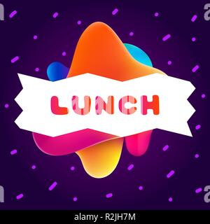 Colorful gradient flyer for cafe on bright background with lunch quote. Composition of multi-colored gradients and fluid abstract shapes. Stock Vector