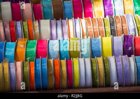 Rolls of colorful ribbon in viewd in view Stock Photo