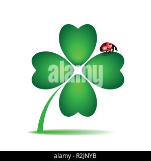 ladybug on cloverleaf on white background vector illustration EPS10 Stock Vector