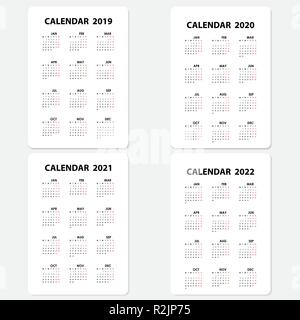 Calendar 2019, Calendar 2020, Calendar 2021 and 2022 template.Calendar design.Yearly calendar vector design stationery template.Vector illustration. Stock Vector