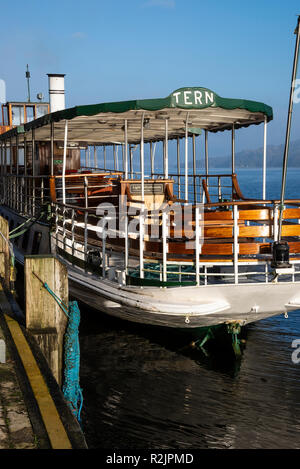 The Windermere Lake Cruises Passenger Ship MV Tern Berthed at Lakeside on Lake Windermere on a Lovely Autumn Day Cumbria England United Kingdom UK Stock Photo