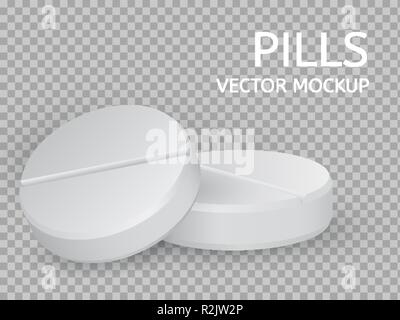 Two round pills close-up lying on top of each other Stock Vector