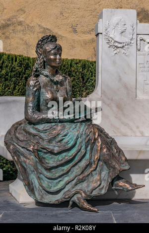 Bronze statue of Empress Sissi in Trauttmansdorff Castle, Meran, South Tyrol, Italy, Europe