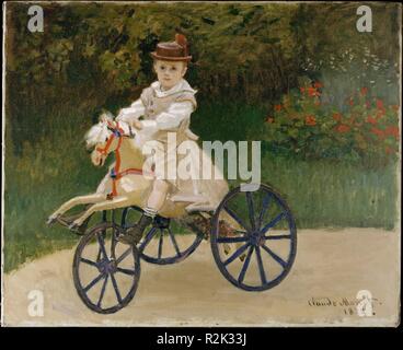 Jean Monet (1867-1913) on His Hobby Horse. Artist: Claude Monet (French, Paris 1840-1926 Giverny). Dimensions: 23 7/8 x 29 1/4 in. (60.6 x 74.3 cm). Date: 1872.    Monet painted this picture of his elder son, Jean, in the summer of 1872, not long after the artist and his family returned to France from self-imposed exile during the Franco-Prussian War. Thanks to the efforts of the dealer Paul Durand-Ruel, the painter's finances had begun to improve, enabling the once-impoverished Monets to rent a house in Argenteuil, an agreeable suburb northwest of Paris. For this portrait, Monet posed the fiv Stock Photo