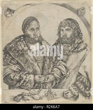Frederick the Wise and John the Constant of Saxony. Artist: Lucas Cranach the Elder (German, Kronach 1472-1553 Weimar). Dimensions: Sheet: 4 13/16 × 4 5/8 in. (12.2 × 11.7 cm)  Plate: 5 5/16 × 4 3/4 in. (13.5 × 12 cm). Date: 1509. Museum: Metropolitan Museum of Art, New York, USA. Stock Photo