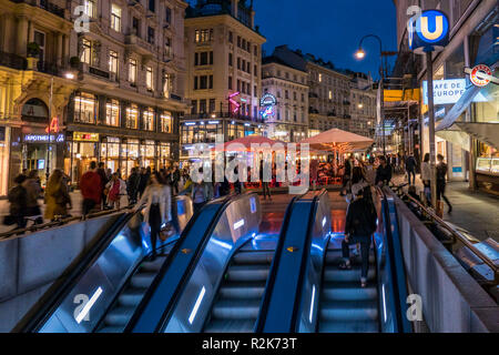 Escalator to subway, Vienna, Austria Stock Photo