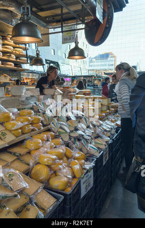 Rotterdam, The Netherlands, October 6, 2018: Cheese store at Market Hall with variety and prices Stock Photo