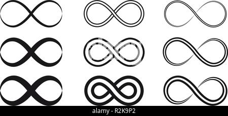 Set of infinity symbols and icons silhouettes. Stock Vector