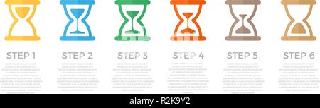 Vector hourglass infographic concept. Timeline illustration of sand clocks for business design and marketing presentation on white background. Stock Vector