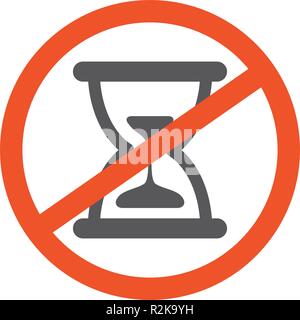 No Hourglass symbol design illustration. Forbidden sign with sand clock icon isolated on white background. Red line cross in circle Stock Vector